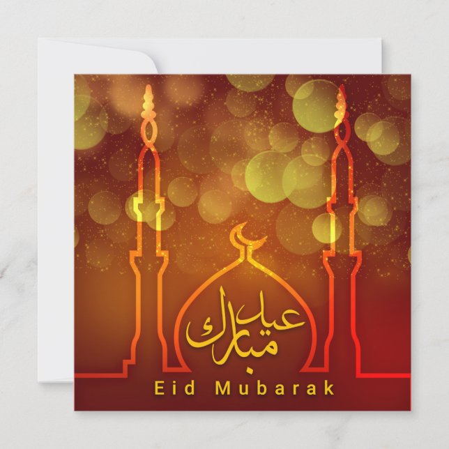 Cartão De Festividades Ouro Vermelho da Mesquita Eid Mubarak (Frente)