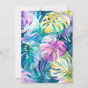 Cartão De Festividades Ouro Watercolor - Folhas Tropicais