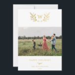 Cartão De Festividades Ouro Winter Sprigs Monograma Foto<br><div class="desc">Ouro Sprigs Monograma de inverno,  cartão com fotos de férias. A placa tem suporte de padrão correspondente e várias linhas de modelo para a sua saudação personalizada.</div>