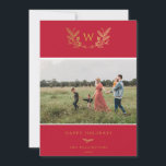 Cartão De Festividades Ouro Winter Sprigs Monograma Foto Vermelha<br><div class="desc">Ouro Sprigs Monograma de inverno,  cartão com fotos de férias em vermelho festivo. A placa tem suporte de padrão correspondente e várias linhas de modelo para a sua saudação personalizada.</div>