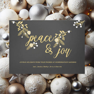 Cartão De Festividades Ouros e Cones Peace and Joy Chalkboard