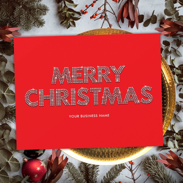 Cartão De Festividades Ouros Elegantes Feliz Natal Vermelho (Front)