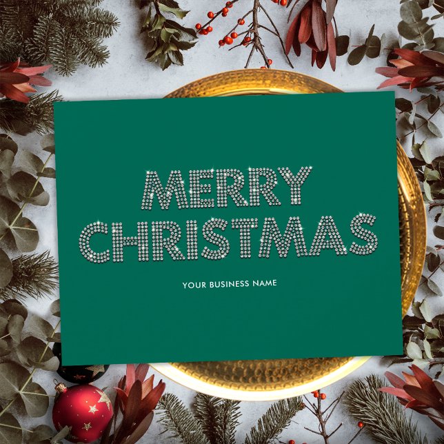 Cartão De Festividades Ouros Elegantes Merry Christmas Business Green (Front)