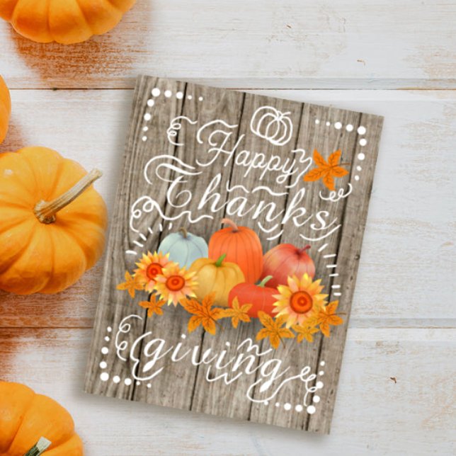 Cartão De Festividades Outono Abóbora Cinza Pinheiro (Cozy country thanksgiving card)