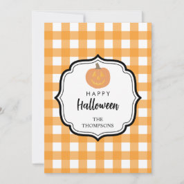 Cartão De Festividades Outono Laranja Xadrez Halloween Abóbora