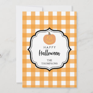 Cartão De Festividades Outono Laranja Xadrez Halloween Abóbora