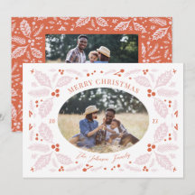 Oval Foto Vintage com Folhas de Azevinho | Vermelh