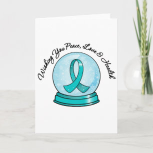 Cartão De Festividades Ovarian Cancer Ribbon Merry Christmas Snowglobe