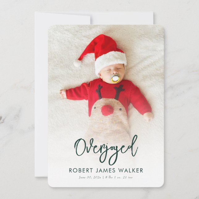 Cartão De Festividades Overjoyed Christmas Baby Photo Birth Announcement (Frente)