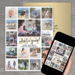 Cartão De Festividades Oversized What a Year Photo Collage Gold and White<br><div class="desc">What a year to remember! Send stylish joyful greetings and share 17 of your favorite pictures with an extra large 6.5" x 8.75" photo collage holiday card. (IMAGE PLACEMENT TIP: An easy way to center a photo exactly how you want is to crop it before uploading to the Zazzle website.)...</div>