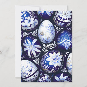 Cartão De Festividades Ovo de Páscoa Floral Azul Escandinavo