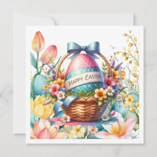 Cartão De Festividades Ovos de Cesta de Páscoa & Flores de Primavera