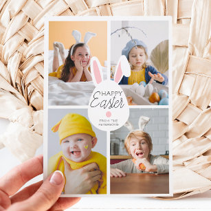 Cartão De Festividades Ovos de coelho de felz pascoa cor-de-rosa 4 fotos 