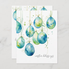 Cartão De Festividades Ovos de Páscoa Bondi Blue e Spring em Cordão Doura