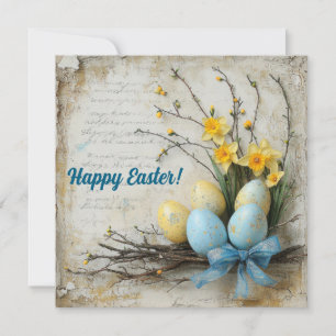 Cartão De Festividades Ovos de Páscoa em cores pastéis flores de primaver