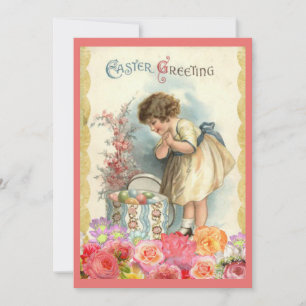 Cartão De Festividades Ovos de Páscoa Flores Retrô Vintage