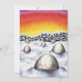 Cartão De Festividades ovos de páscoa na paisagem de inverno perto da flo