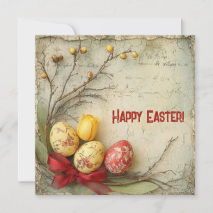 Cartão De Festividades Ovos de Páscoa vermelhos e amarelos em aquarela re