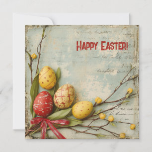 Cartão De Festividades Ovos de Páscoa vermelhos e amarelos em aquarela re