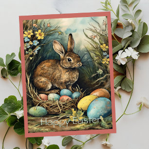 Cartão De Festividades Ovos de Páscoa Vintage Bunny Floresta