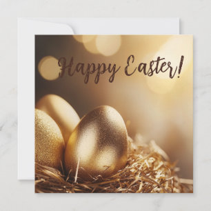 Cartão De Festividades ovos festivos de ouro num ninho para Páscoa
