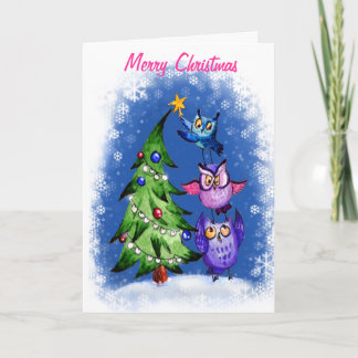 Cartão De Festividades OWl`s Christmas blue