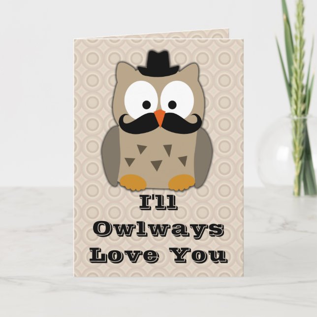 Cartão De Festividades Owl with Mustache Valentine's Day (Frente)