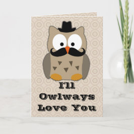 Cartão De Festividades Owl with Mustache Valentine's Day
