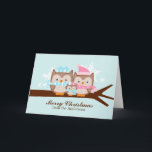 Cartão De Festividades Owls Family Christmas Cards<br><div class="desc">Customizable Christmas cards featuring a family of owls perched on a branch and snowflakes on a blue background.
 Goodness & Fun</div>