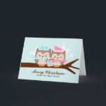 Cartão De Festividades Owls Family Christmas Cards<br><div class="desc">Customizable Christmas cards featuring a family of owls perched on a branch and snowflakes on a blue background.
Goodness & Fun</div>
