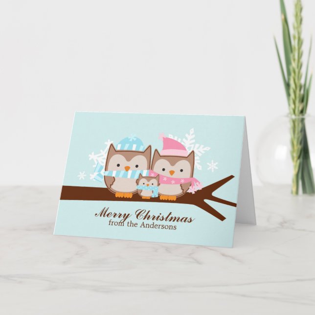 Cartão De Festividades Owls Family Christmas Cards (Frente)