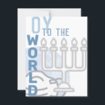 Cartão De Festividades Oy Para O Mundo Feliz Hanukkah Blue Menorah<br><div class="desc">todo o texto nesta placa é modelado,  de modo que pode ser mudado facilmente se você quiser. isto obviamente inclui a assinatura no verso também. a frente apresenta gráficos de um globo opaco vestindo uma máscara no fundo,  e um contorno da menorah prateada no canto inferior direito</div>