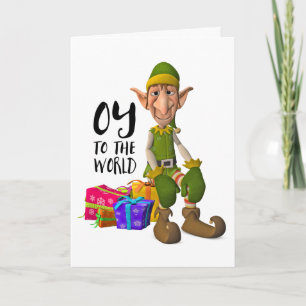 Cartão De Festividades Oy to the World Funny Elf Christmas