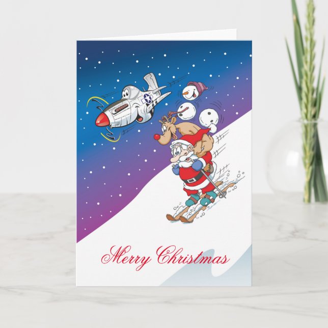 Cartão De Festividades P-51 mustang, Merry Christmas card, texto editável (Frente)