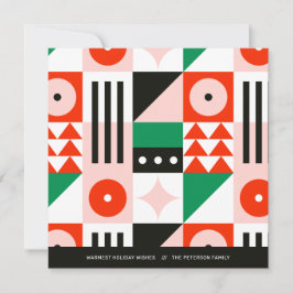 Cartão De Festividades Padrão Bauhaus Moderno Vermelho e Verde