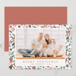 Cartão De Festividades Padrão Botânico da Folhagem Floral de Natal Modern