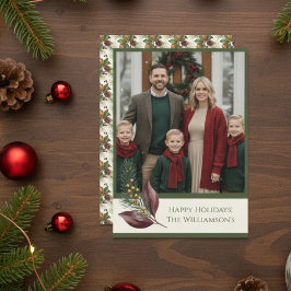 Cartão De Festividades Padrão Botânico de Inverno em Aquarela