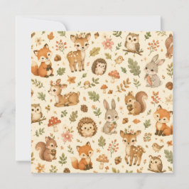 Cartão De Festividades Padrão de aquarela de animais da floresta de madei