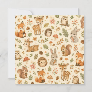Cartão De Festividades Padrão de aquarela de animais da floresta de madei