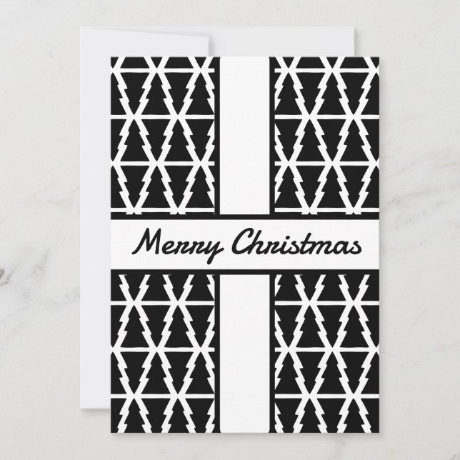 Cartão De Festividades Padrão de árvore de Natal preto e branco minimalis (Frente)