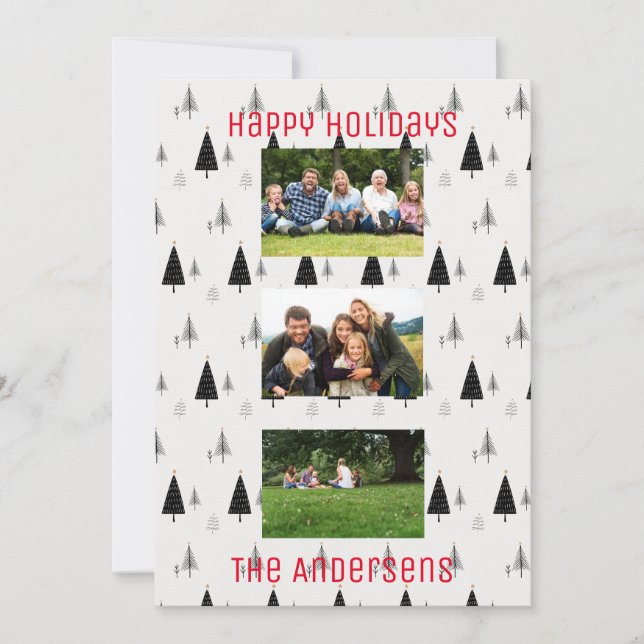Cartão De Festividades Padrão de árvore de Natal preto e branco moderno (Frente)
