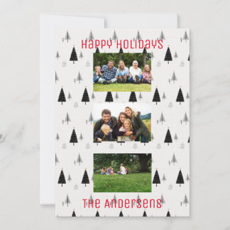 Cartão De Festividades Padrão de árvore de Natal preto e branco moderno