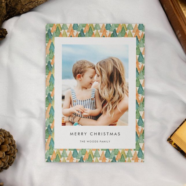 Cartão De Festividades Padrão de Árvore Moderno Foto da Família Feliz de  (Criador carregado)