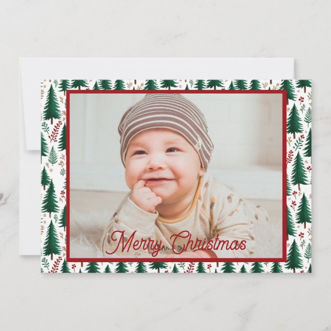 Cartão De Festividades Padrão de Árvores de Natal da Floresta Moderna (Frente)