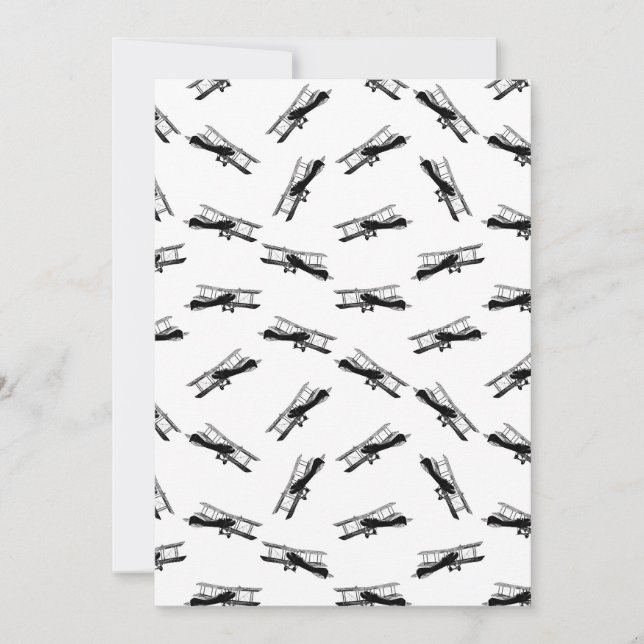 Cartão De Festividades Padrão de avião ilustrado preto e branco (Frente)