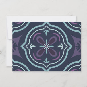 Cartão De Festividades padrão de azulejos florais azulados