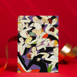 Cartão De Festividades Padrão de Casais Dançantes Art Déco   Era do Jazz 