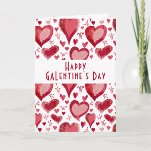 Cartão De Festividades Padrão de Coração Rosa Vermelho Feliz Dia das Gale