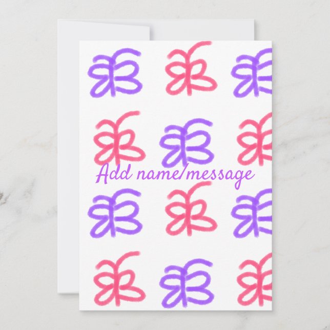 Cartão De Festividades Padrão de desenho de borboleta rosa roxo adicionar (Frente)