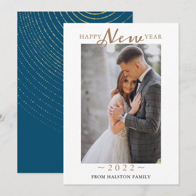 Cartão De Festividades Padrão de espiral Dourado do Feliz ano novo 2022   (Frente/Verso)